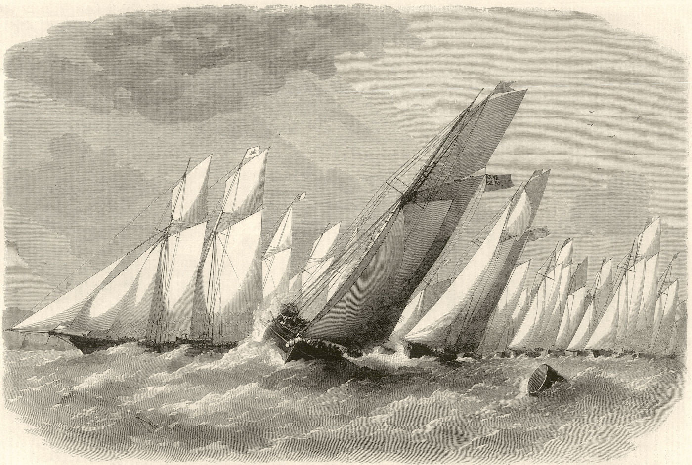 Royal Victoria Yacht club ocean race. Vessels off the Noman. Isle of Wight 1863